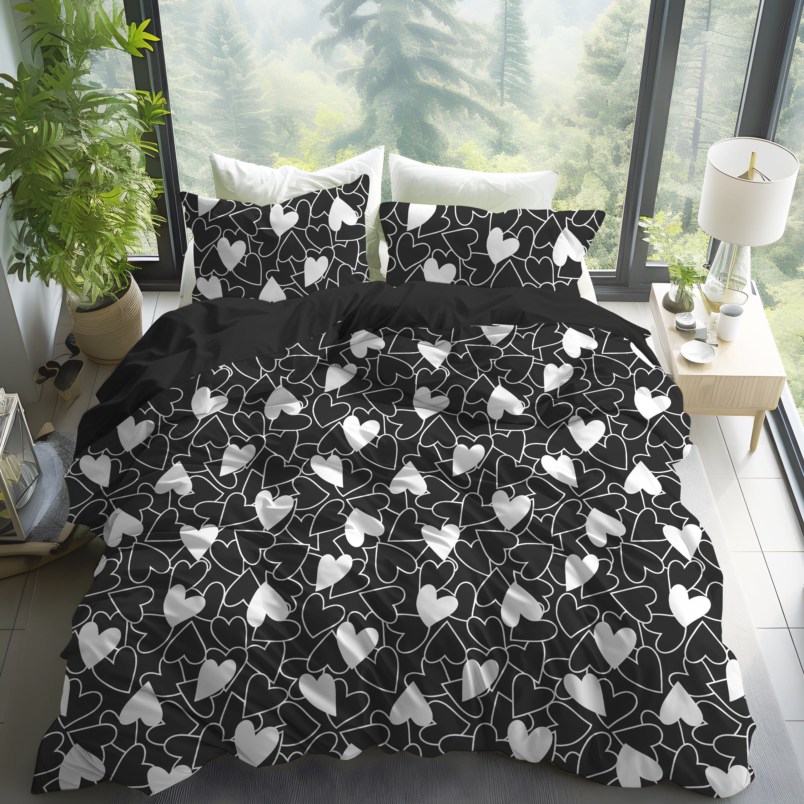 Valentine's Day Heart Print Bedding Set Duvet Cover and Pillowcases Soft and Skin-Friendly