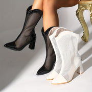 Женские ботинки с сетчатым вырезом и молнией на щиколотке, на массивном каблуке, черные и белые