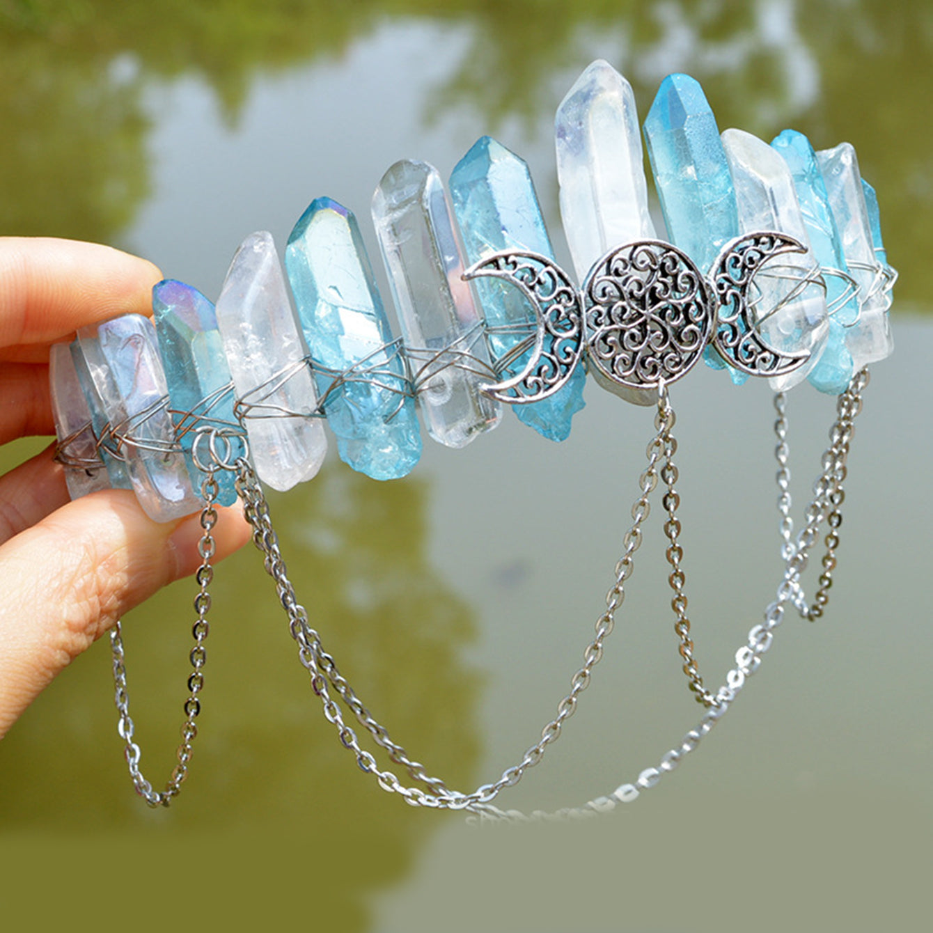 Crystal Quartz Crown Headband for Boho Weddings Festivals and Photoshoots