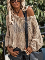 Plus-Size Women Hollow-Out Knit Sweater Spring Summer Stylish Pullover