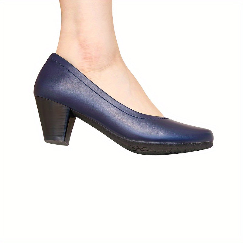 Women's Chunky Heel Pumps Solid Color Dress Shoes for Weddings and Office