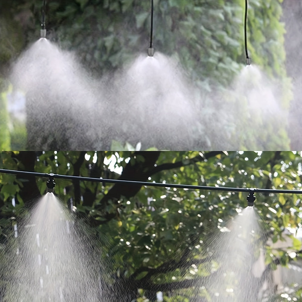 Sistema de riego automático con boquillas de niebla, rociador de manguera de jardín y conector en T de plástico