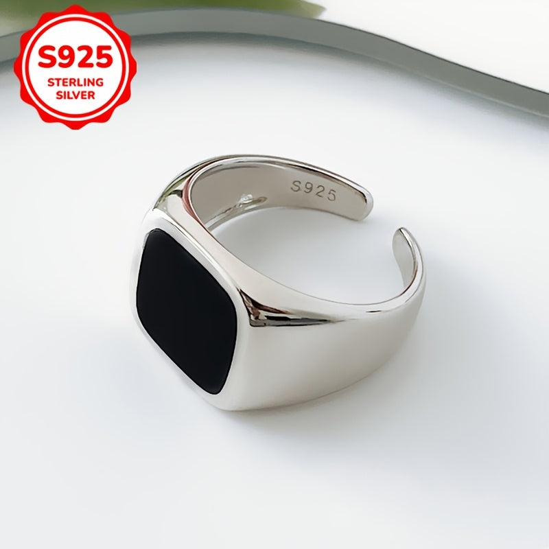 925 Серебряное унисекс геометрическое черное квадратное кольцо с восточным дизайном, открытый стиль, легкое весом 4 г/0,141 унции
