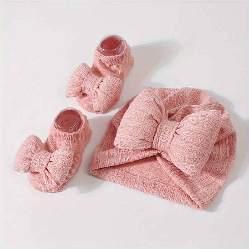 Baby Girl Knit Fleece Bow Hat and Socks Set for Thanksgiving 0-3 Years