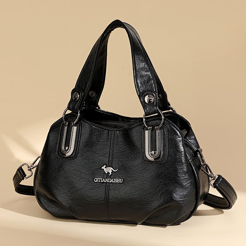 Ayollar uchun tasodifiy qora tote sumka, zip yopilishi va polyester ichki qismi bilan