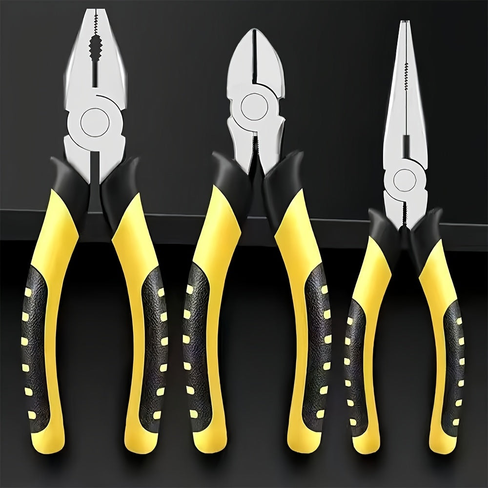 Juego de 3 alicates de acero de grado industrial, kit de herramientas multifuncionales para electricistas