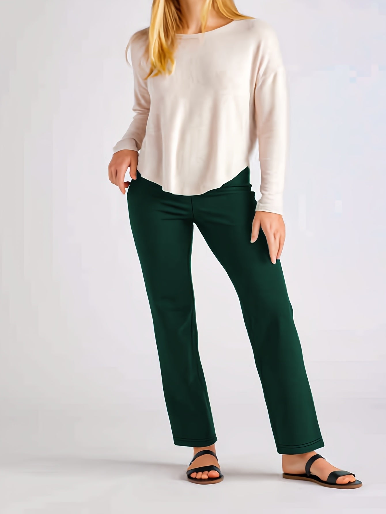 Plus Size Elastic Straight Leg Pants Womens Plus Size Cotton Casual Trousers