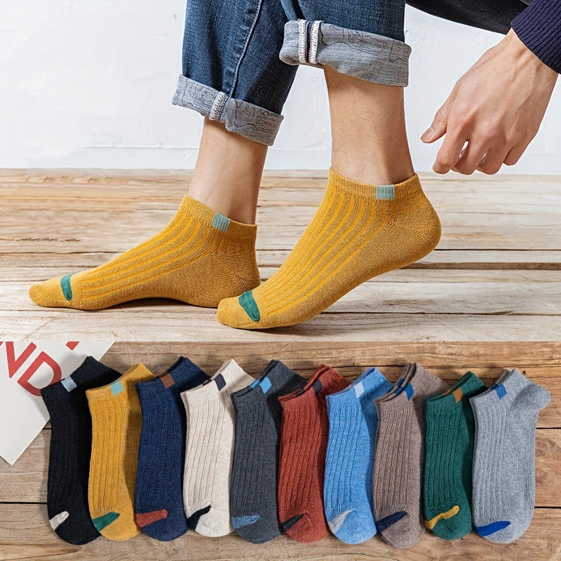 Men's Boat Socks Pack of 10 Thin Breathable Short Retro Style Multi-Color