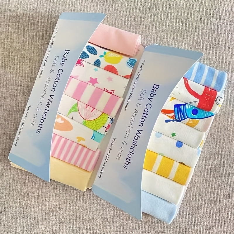 Set of 8 Baby Towels and Washcloths Soft Cotton Baby Bath Cloths and Face Towels for Newborns and Toddlers