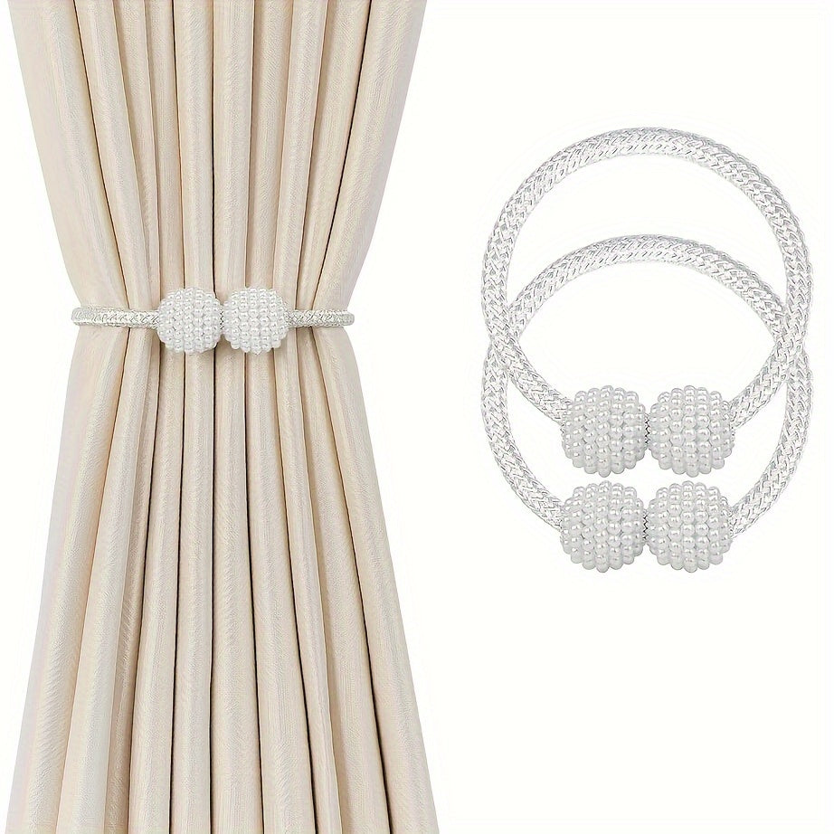 Two Pieces Modern Polyester Curtain Tie Backs Silver Finish Window Drapery Holdbacks