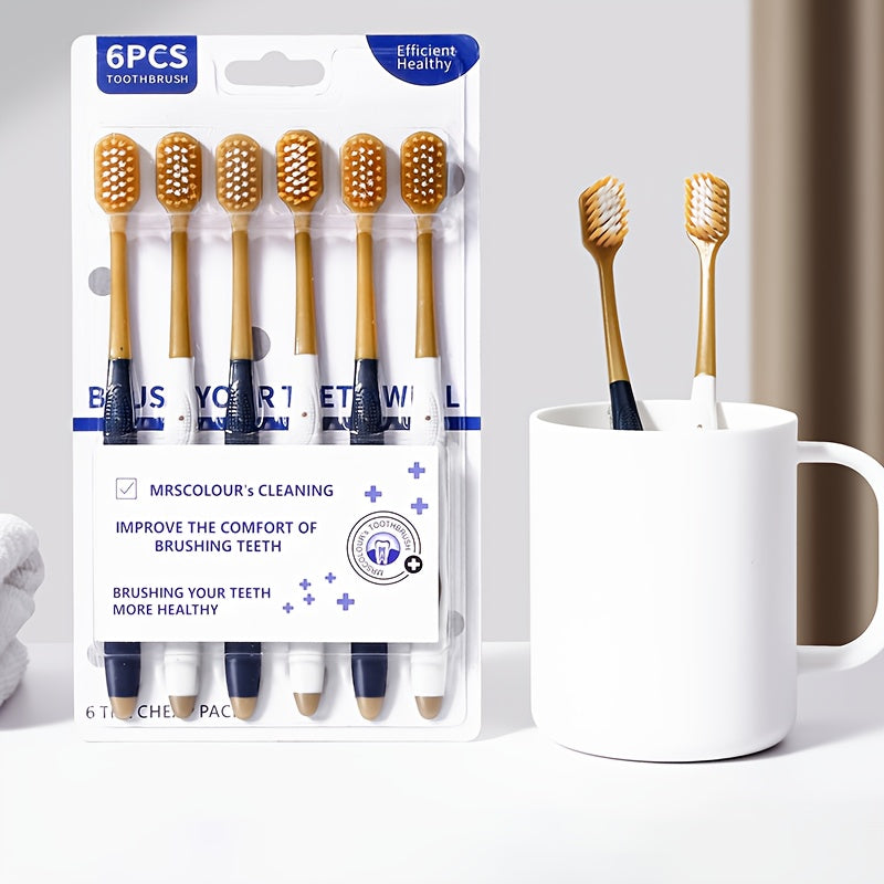 6 dona kattalar uchun yumshoq sochli tish cho'tkasi, keng bosh va ergonomik tutqich bilan