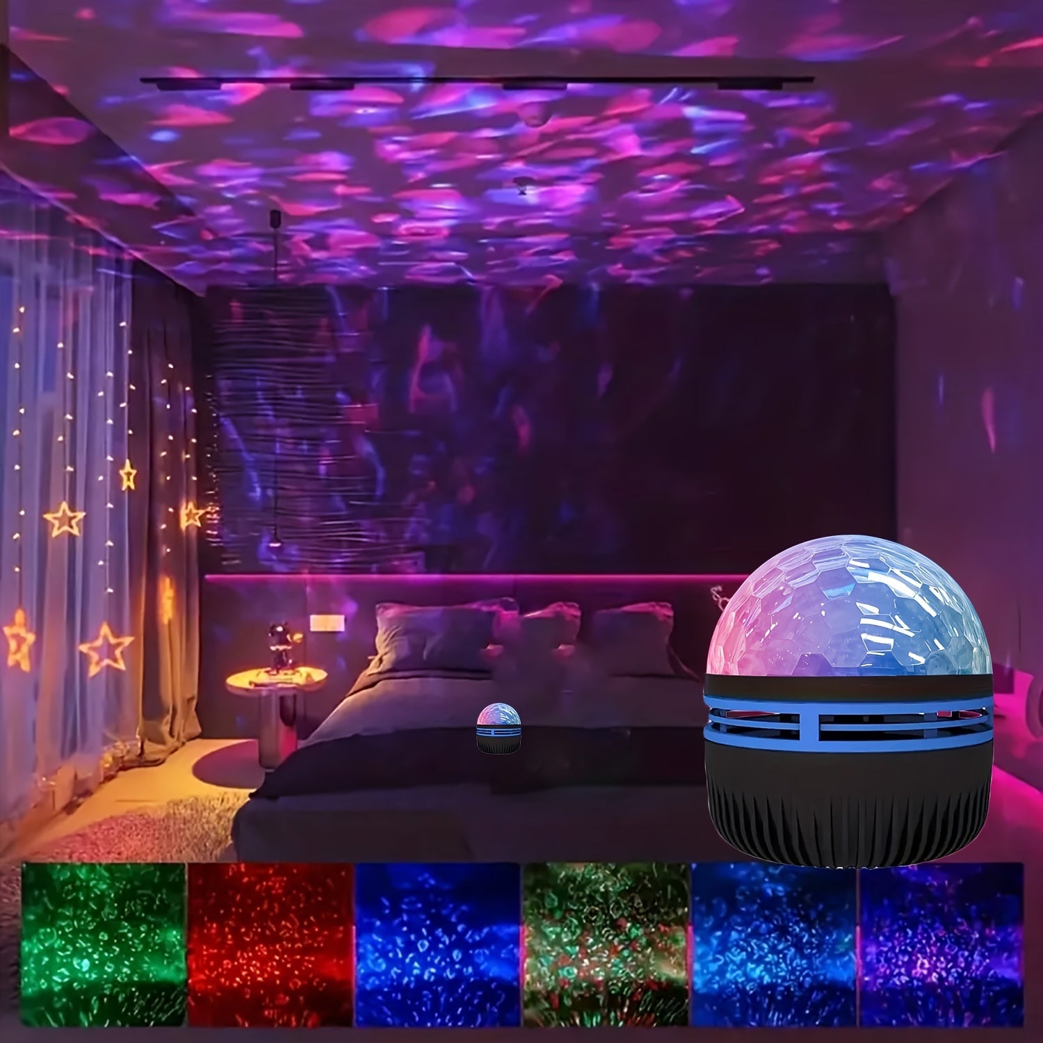 LED Lamp with Starry Night Design 7-Color Ambient Lighting Remote USB Powered for Bedroom Decor