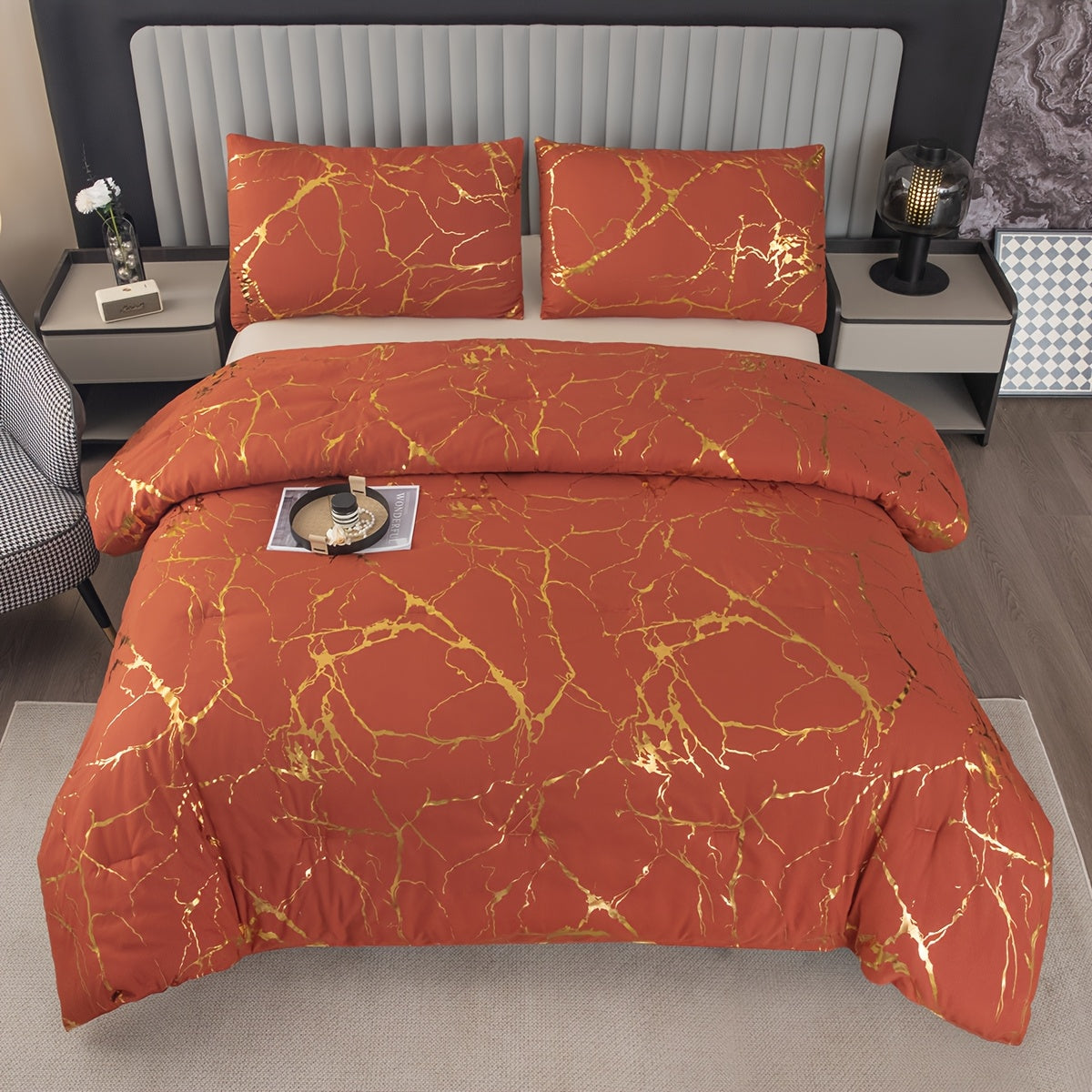 Luxury Comforter Set with Bronzing Marble Print 2/3 Piece Soft Skin-Friendly Bedding