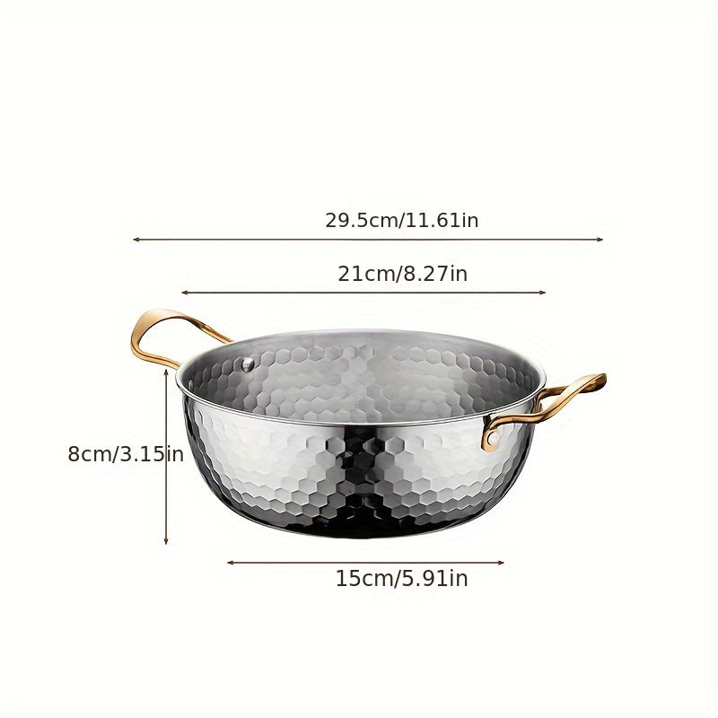 Stainless Steel Hammered Ramen Pot with Lid for Noodles and Soup Kitchen Cookware
