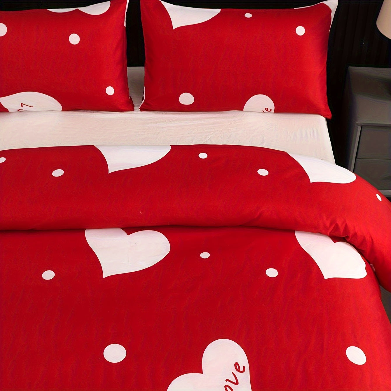 Red Polka Dot Bedding Set with Pillowcases and Quilt Cover for Bedroom or Guest Room