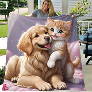 Soft Cozy Kitten and Puppy Flannel Throw Blanket for Sofa Bed Travel Camping Office