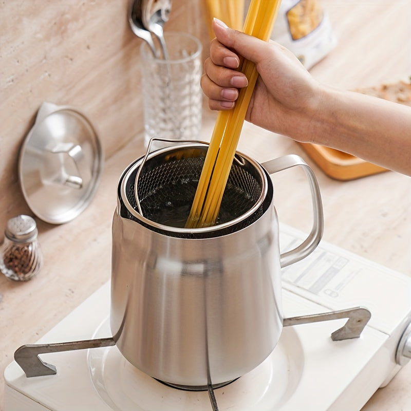 Stainless Steel Oil Filter Pot with Frying Basket and Strainer for Kitchen