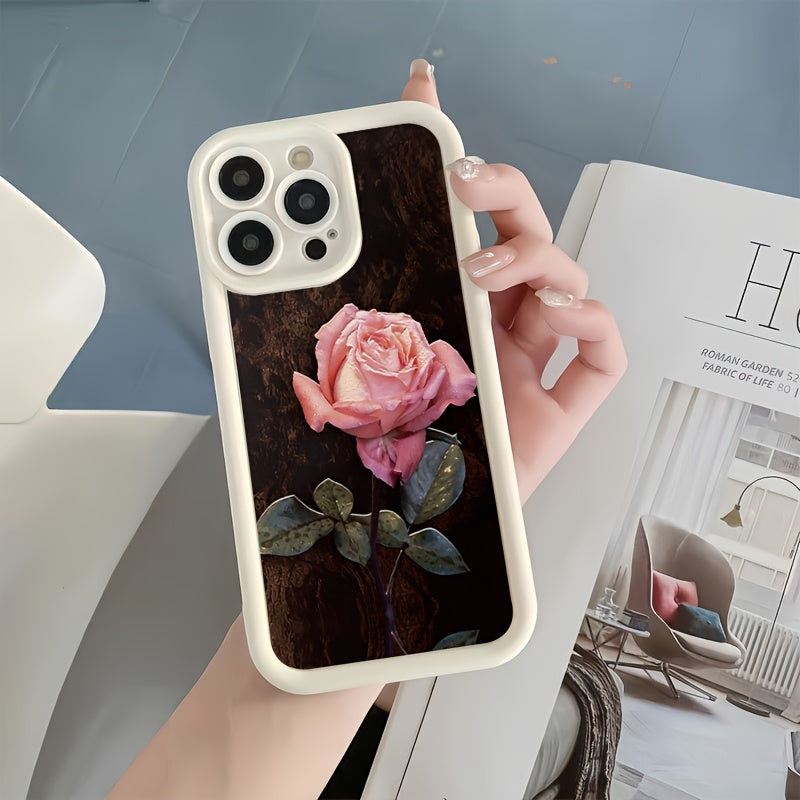 Rose Pattern TPU Phone Case for iPhone 7-15 Series Slim Protective Aesthetic