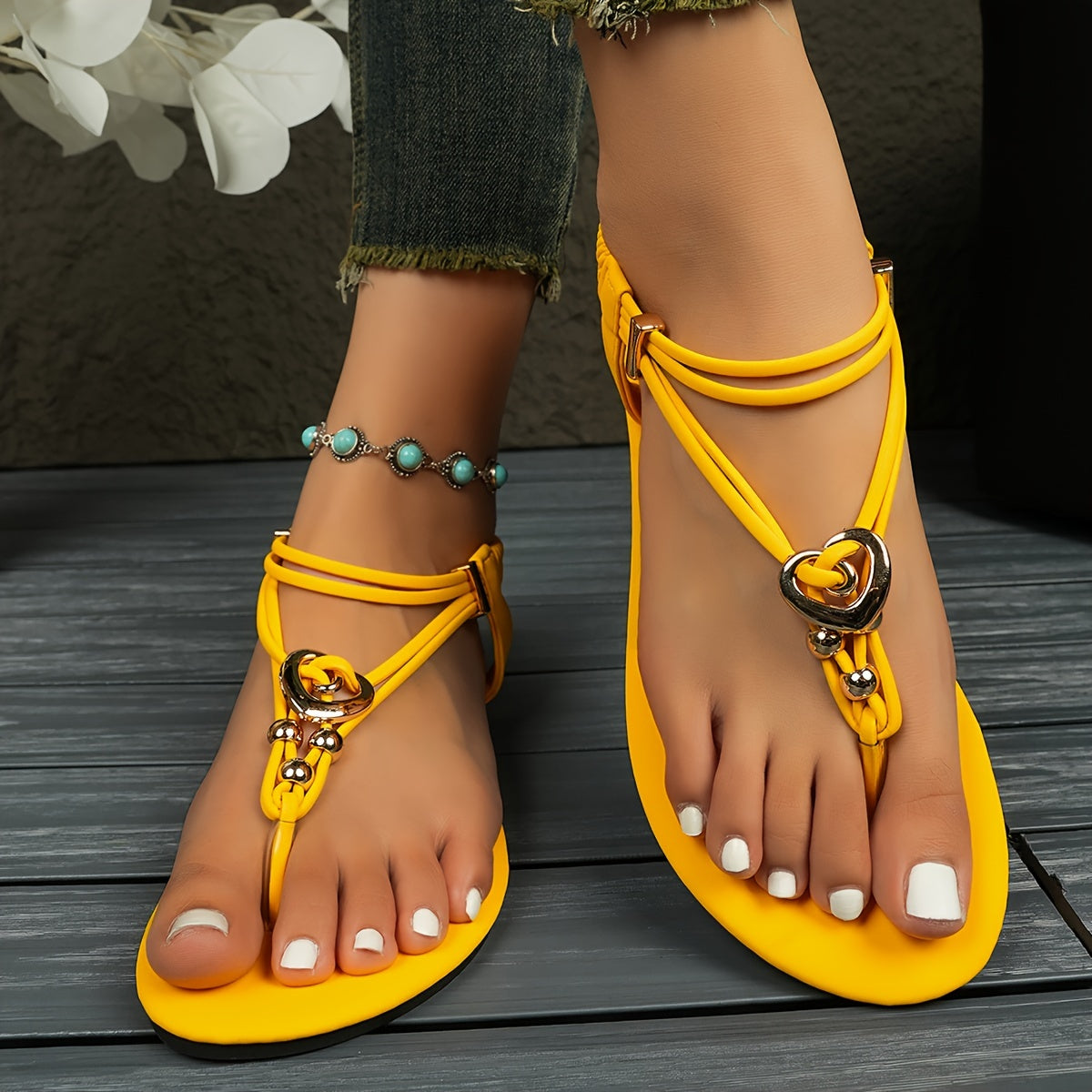 Women's Boho Flat Sandals Elastic Strap Slip-On Casual Beach Shoes