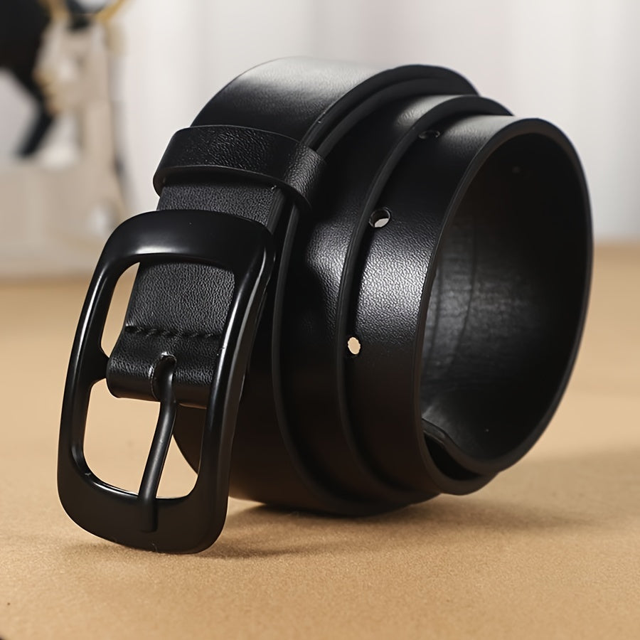 Black Retro Style Pin Buckle Belt Made from Solid Color PU Leather for Women