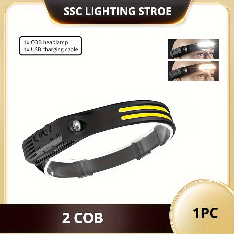 USB Rechargeable LED Headlamp with Motion Sensor for Camping Hiking Running and Fishing