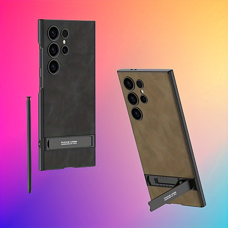 Suede Textured Phone Case for Samsung S24 Ultra with Invisible Stand Wireless Charging Pen Holder