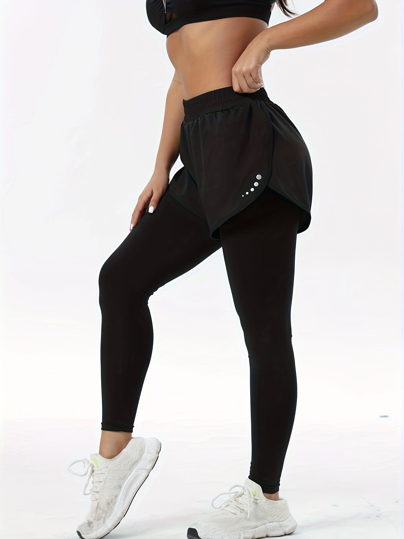 Women's High-Waisted Knit Sports Leggings with Print Pattern and Pocket