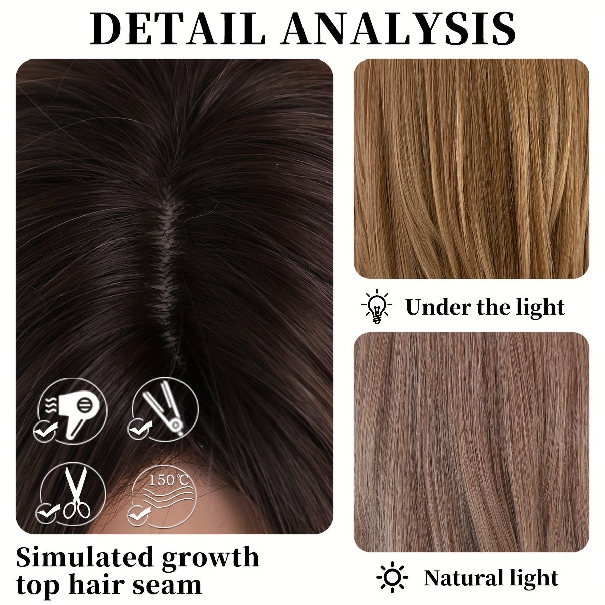 Ayollar uchun uzun to'lqinli asal sarg'ish parik, issiqqa chidamli va qirqimlar bilan, tabiiy sintetik jigarrang tolalardan qatlamli uslubda tayyorlangan.