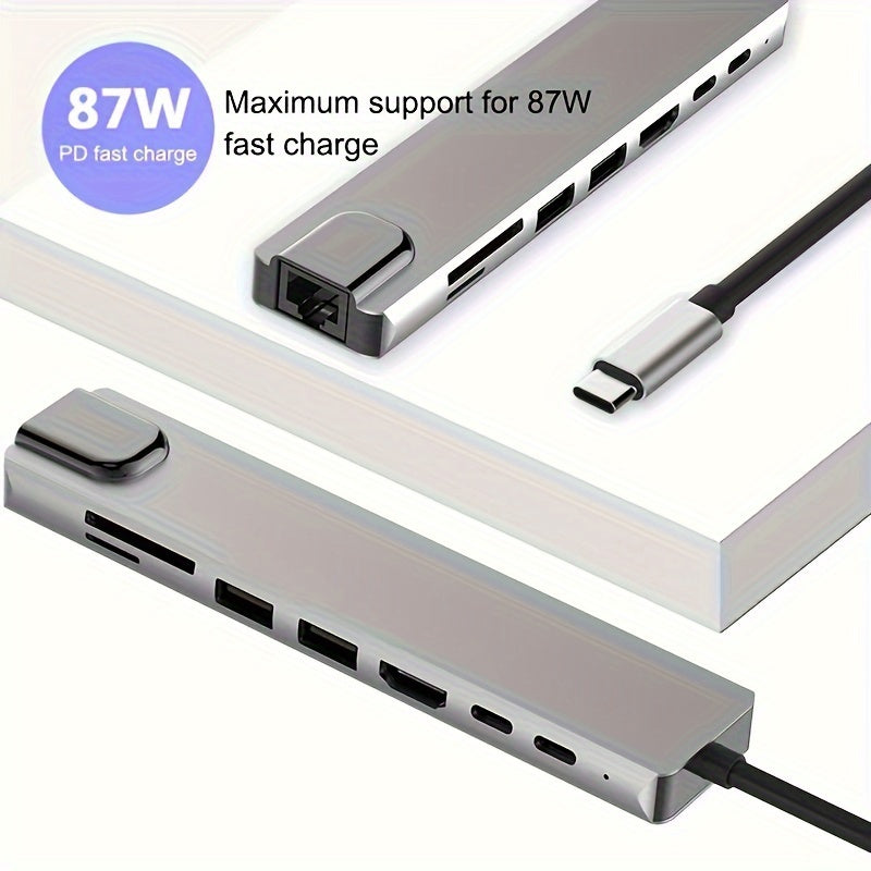 Multi-Functional USB-C Hub with Ethernet HDMI PD Charging and Card Reader