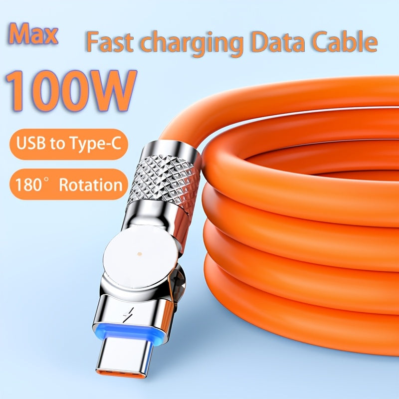 6A 100W USB-C Charging Cable 180° Rotation Fast Charging for Smartphones