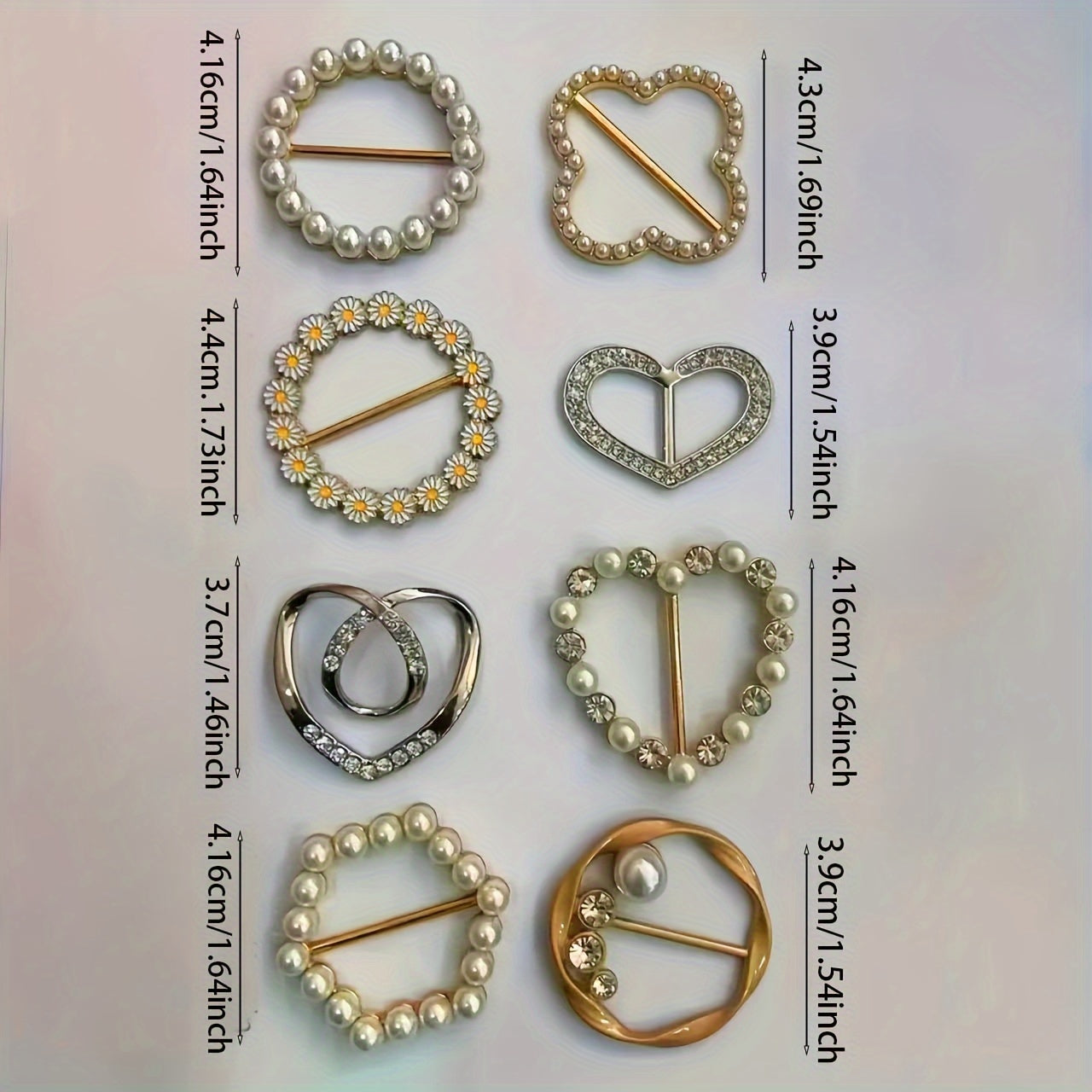 Set of 8 Minimalist Alloy Brooch Pins with Pearls and Rhinestones for Clothing and Scarves