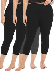 Plus Size High-Waist Capri Leggings Stretch Polyester Elastane Solid Color 3 Pack