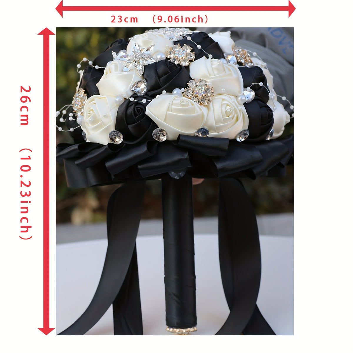 Handmade Wedding Bouquet Satin Flowers Rhinestones Faux Pearls for Bride Bridesmaids