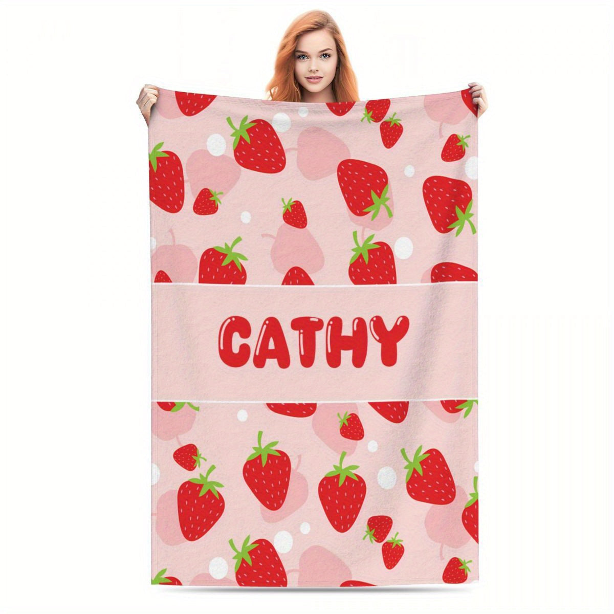 Personalized Strawberry Blanket for Girls and Women Soft Lightweight Throw for Travel and Gifts