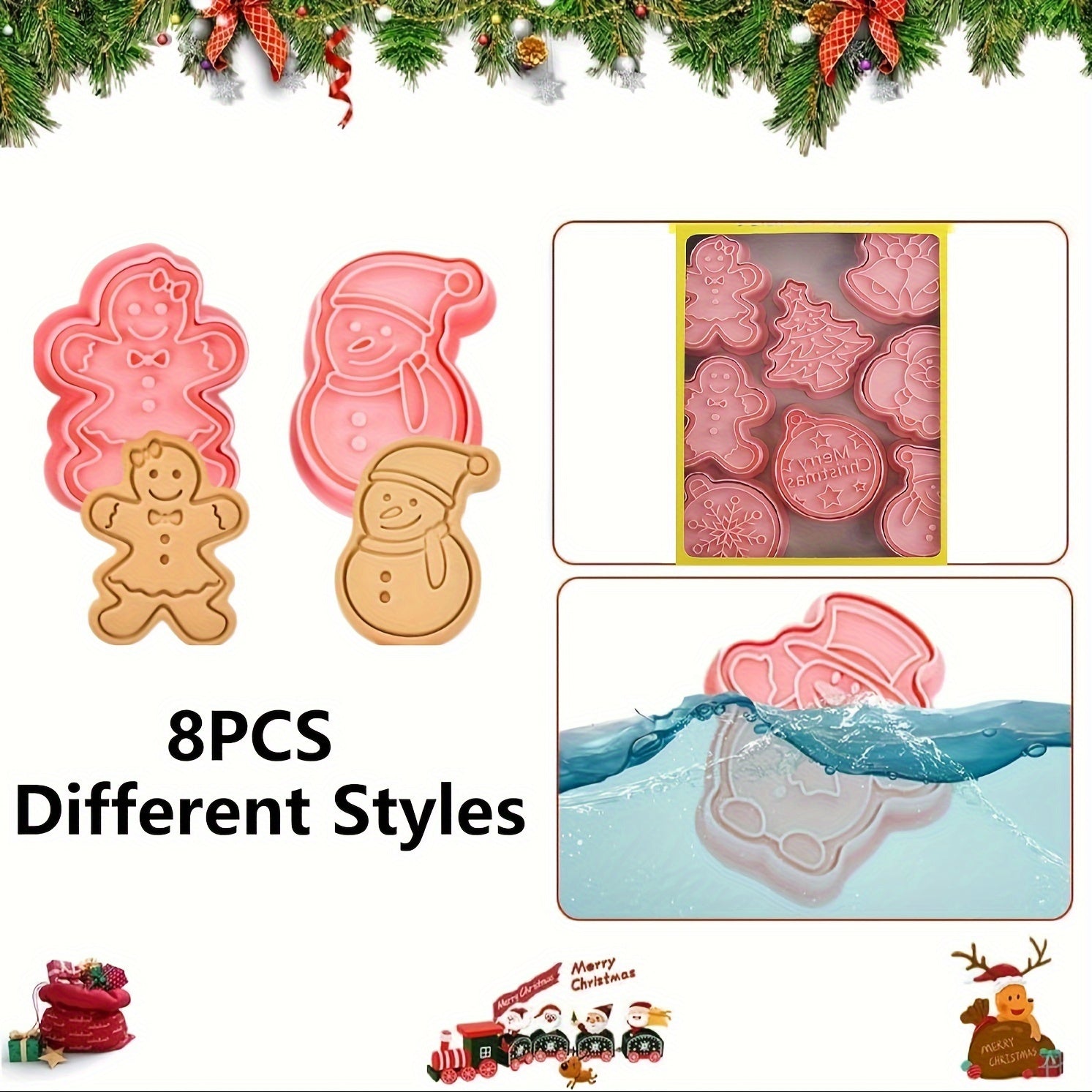 Set of 8 Christmas Cookie Cutters Plastic Molds for Baking and Decorating