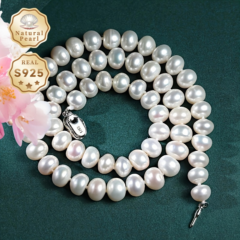 Women’s Freshwater Pearl Necklace 8-9mm Natural Lustrous Pearls Sterling Silver Gift