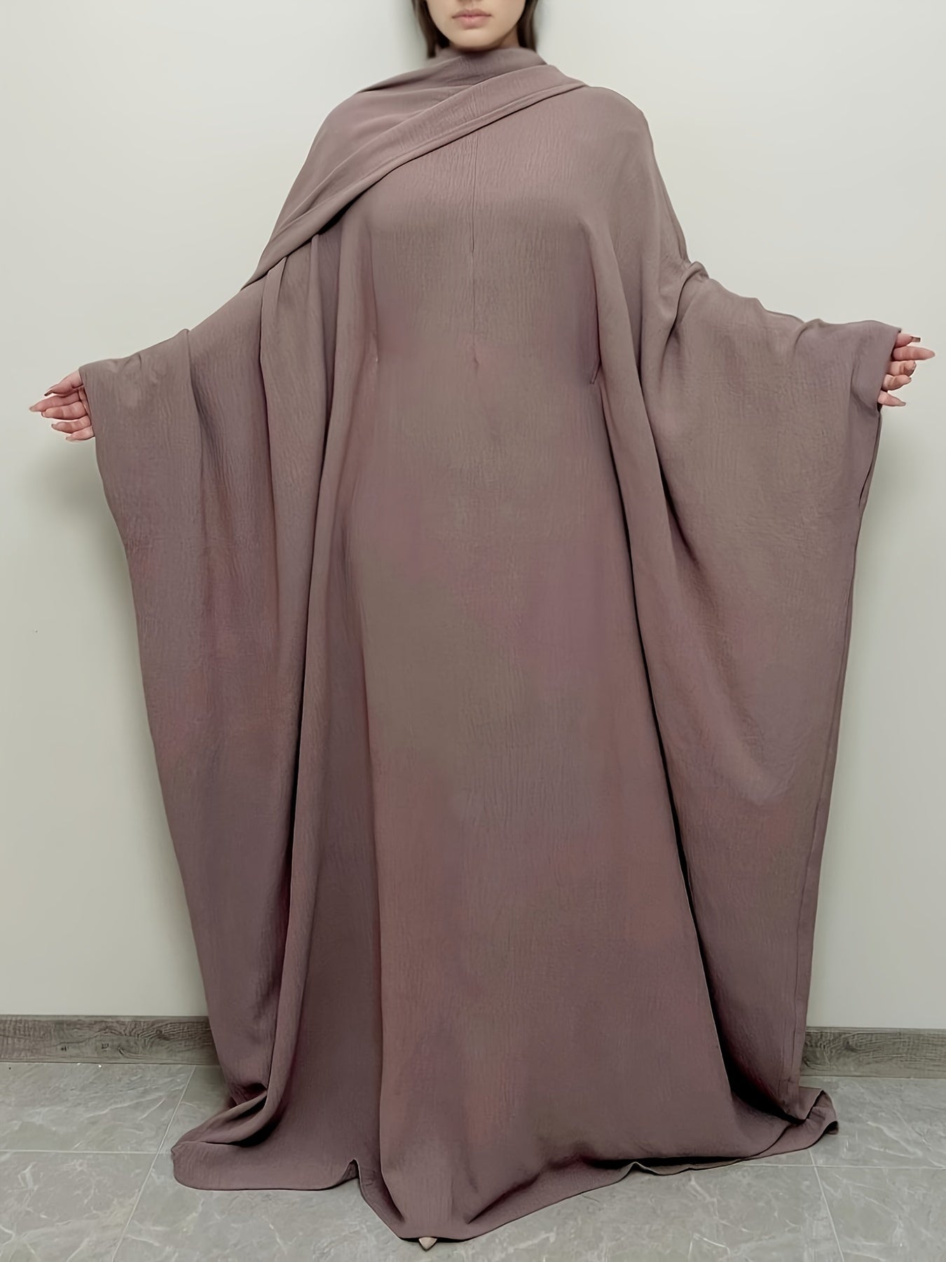 Plus Size Polyester Kaftan Abaya with Hijab Set for Muslim Women