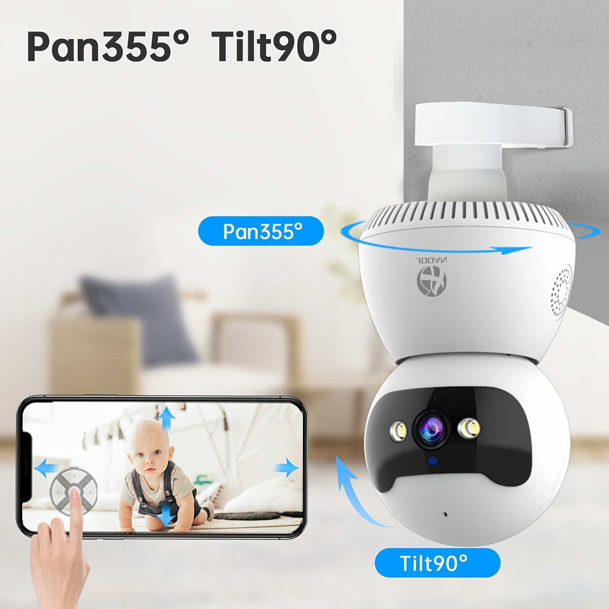 Wireless WiFi Smart Camera with Motion Detection Night Vision Two-Way Audio 355° Pan