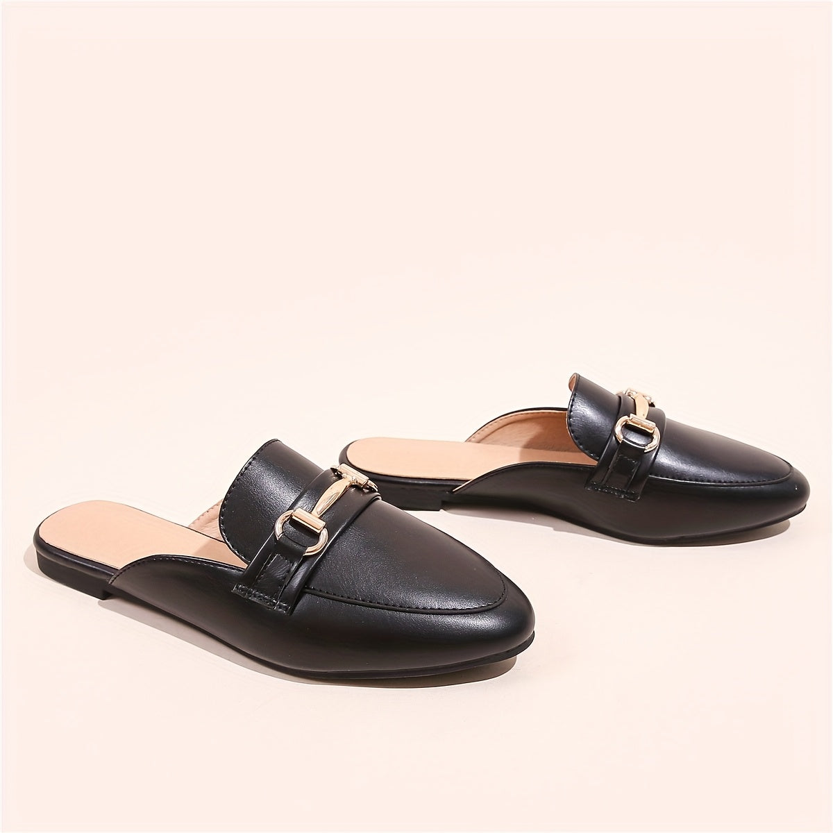 Women's Faux Leather Loafers with Metallic Accents Black Casual Flats