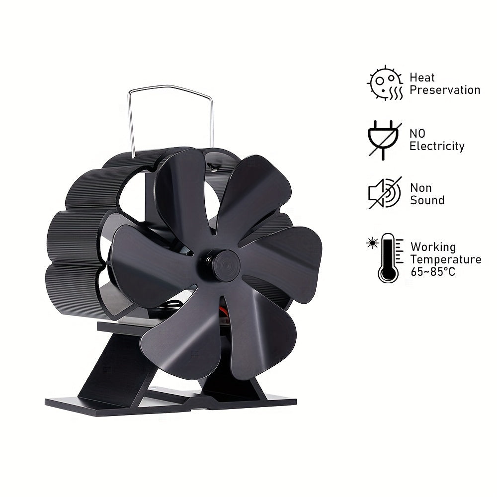 6 pichoqli alyuminiy shovqinlarsiz stol ventilyatori, uy isitish uchun, portativ pechka ventilyatori