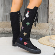 Women’s Canvas High-Top Boots with Zipper, Black, All-Season Comfort