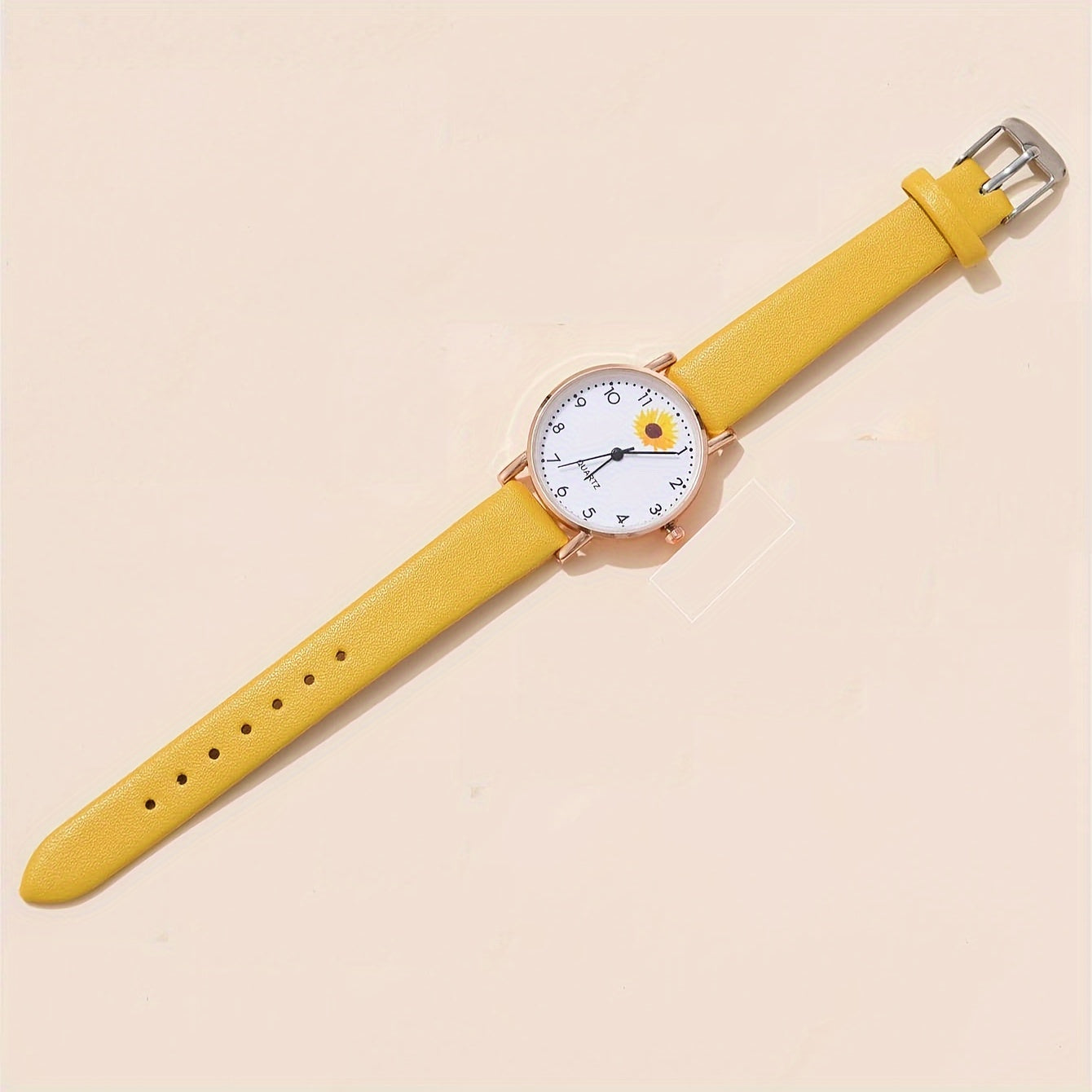 Set of 2 Women's Daisy Flower Design Watches with Leather Straps and Matching Bracelets