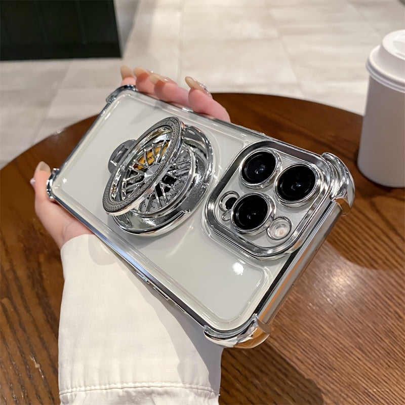 Magnetic 360° Rotation Stand Case for iPhone with Ring Holder Transparent Cover Lens Protection