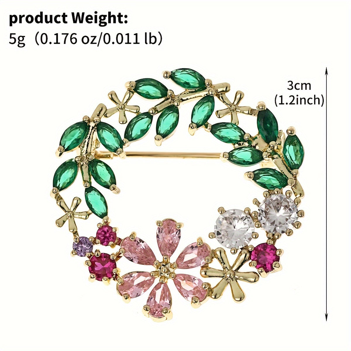 Vintage uslubidagi gullar bilan bezatilgan yeng pin, porloq zirkoniy bilan, ayollar uchun sharf va kiyimlarga hashamat va nafislik qo'shish uchun mukammal.