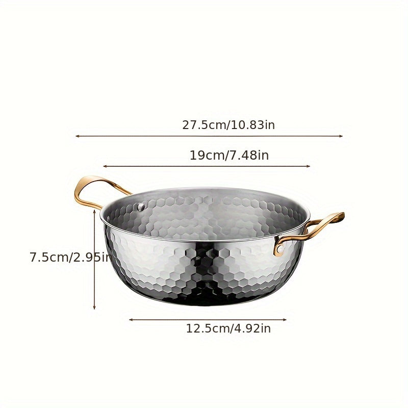 Stainless Steel Hammered Ramen Pot with Lid for Noodles and Soup Kitchen Cookware