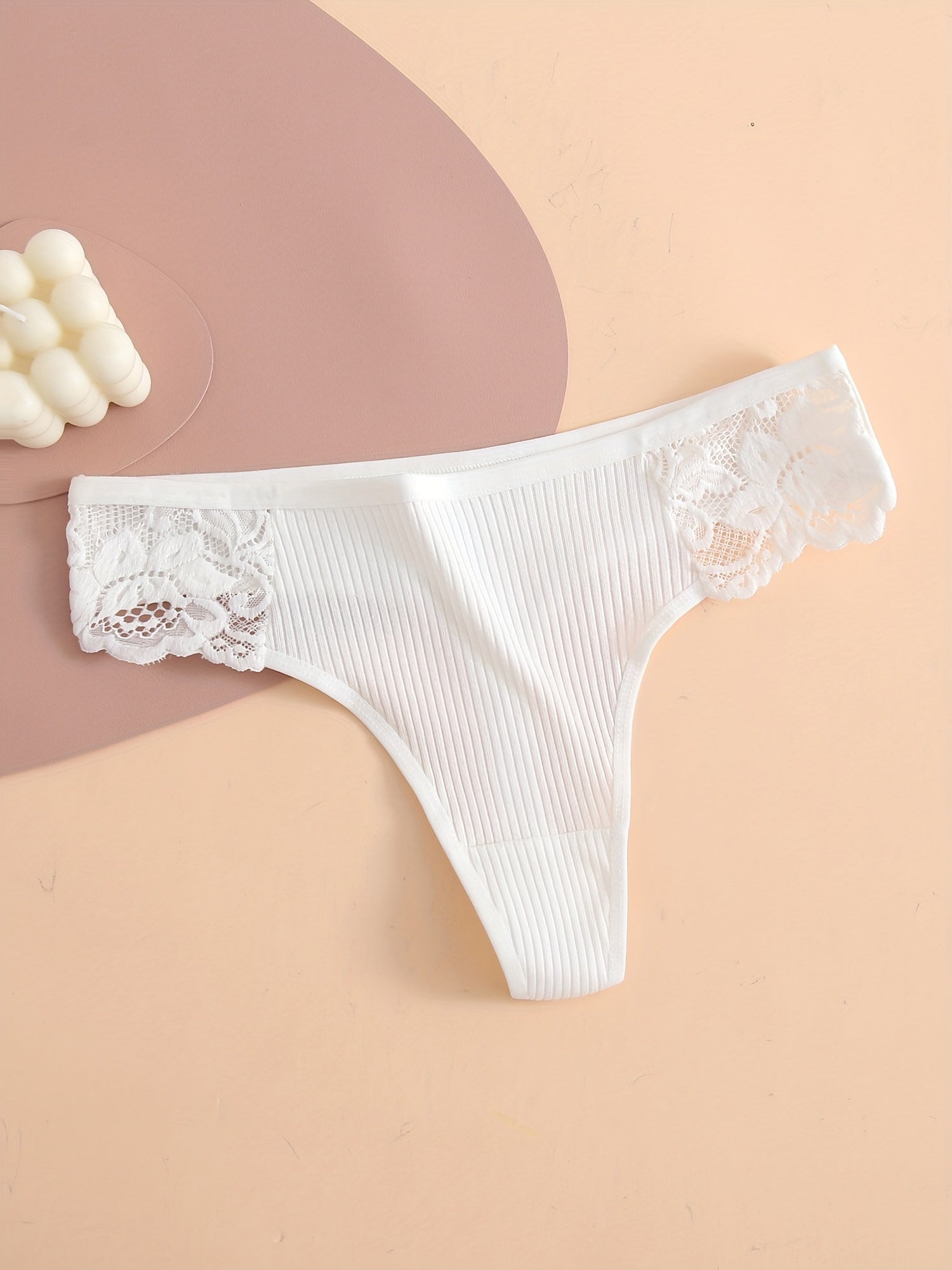 Women's Cotton Lace Thongs Set 3 Pack Soft Ribbed Comfortable Underwear