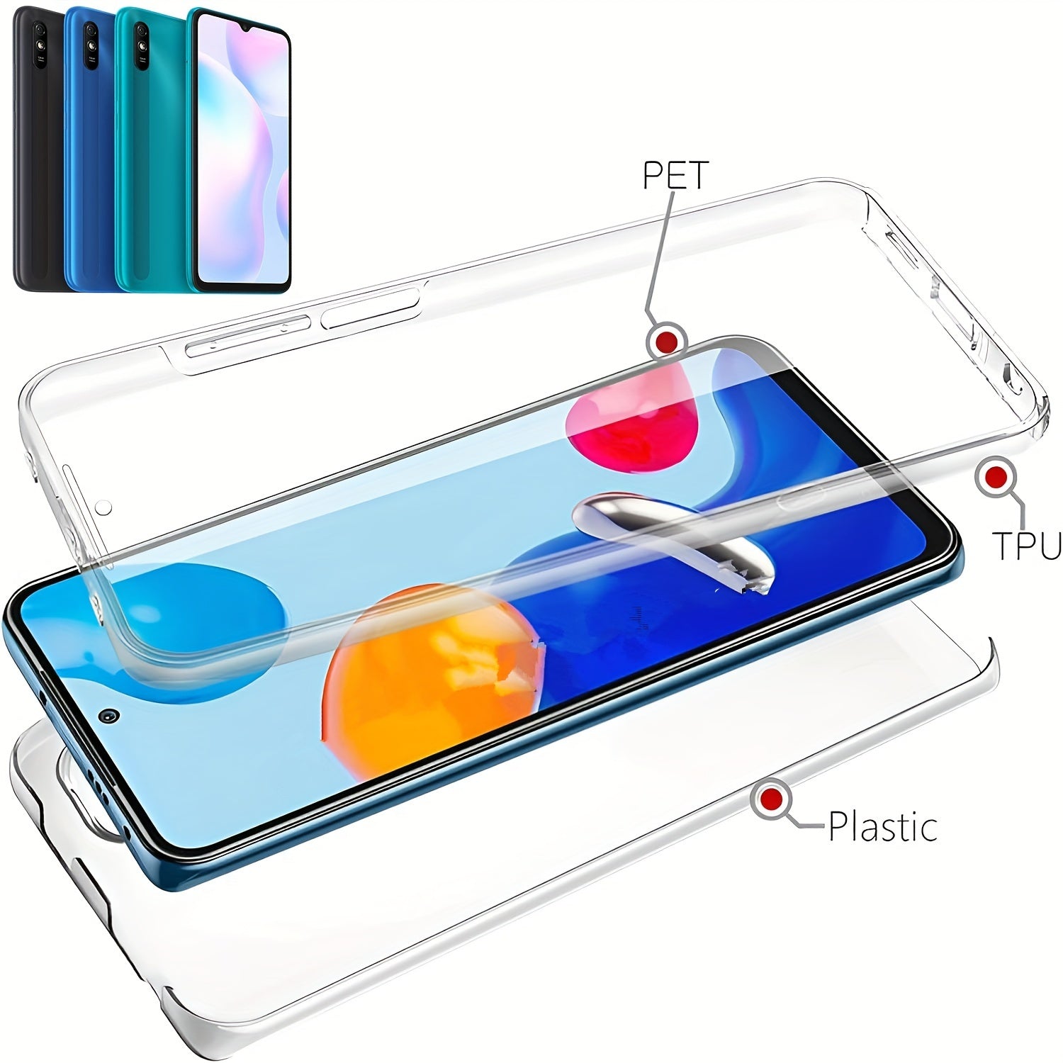 360 Full Body Phone Case for Xiaomi Models with Double Transparent Cover and Screen Protector