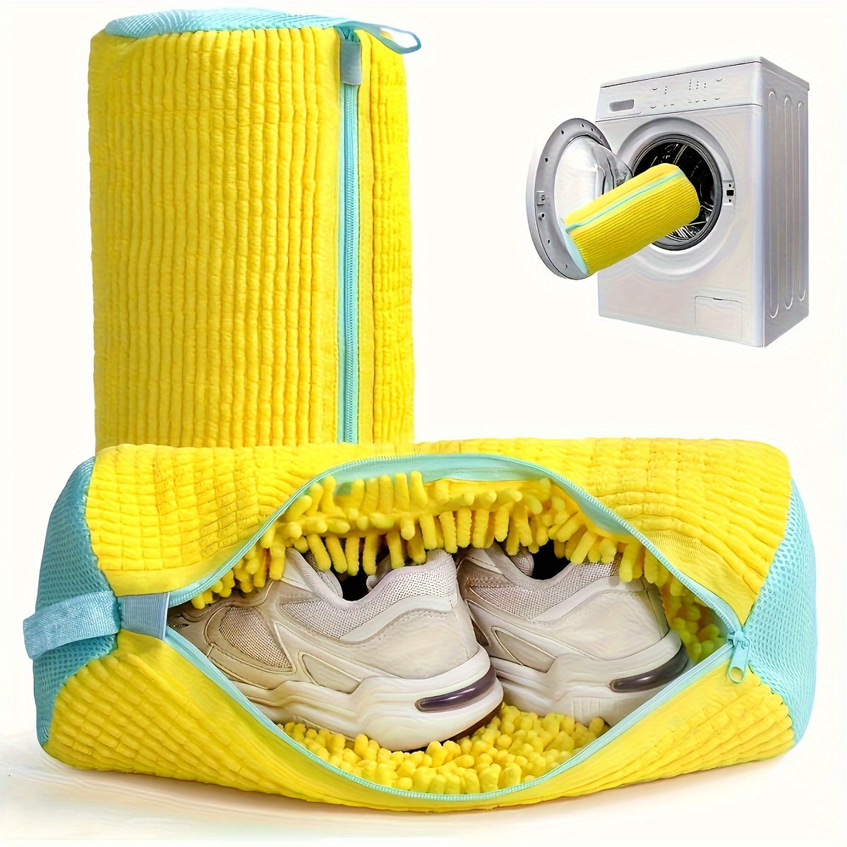 Heavy-Duty Laundry Bag Gray-Yellow Shoe Wash Bag Travel & Gym Safe