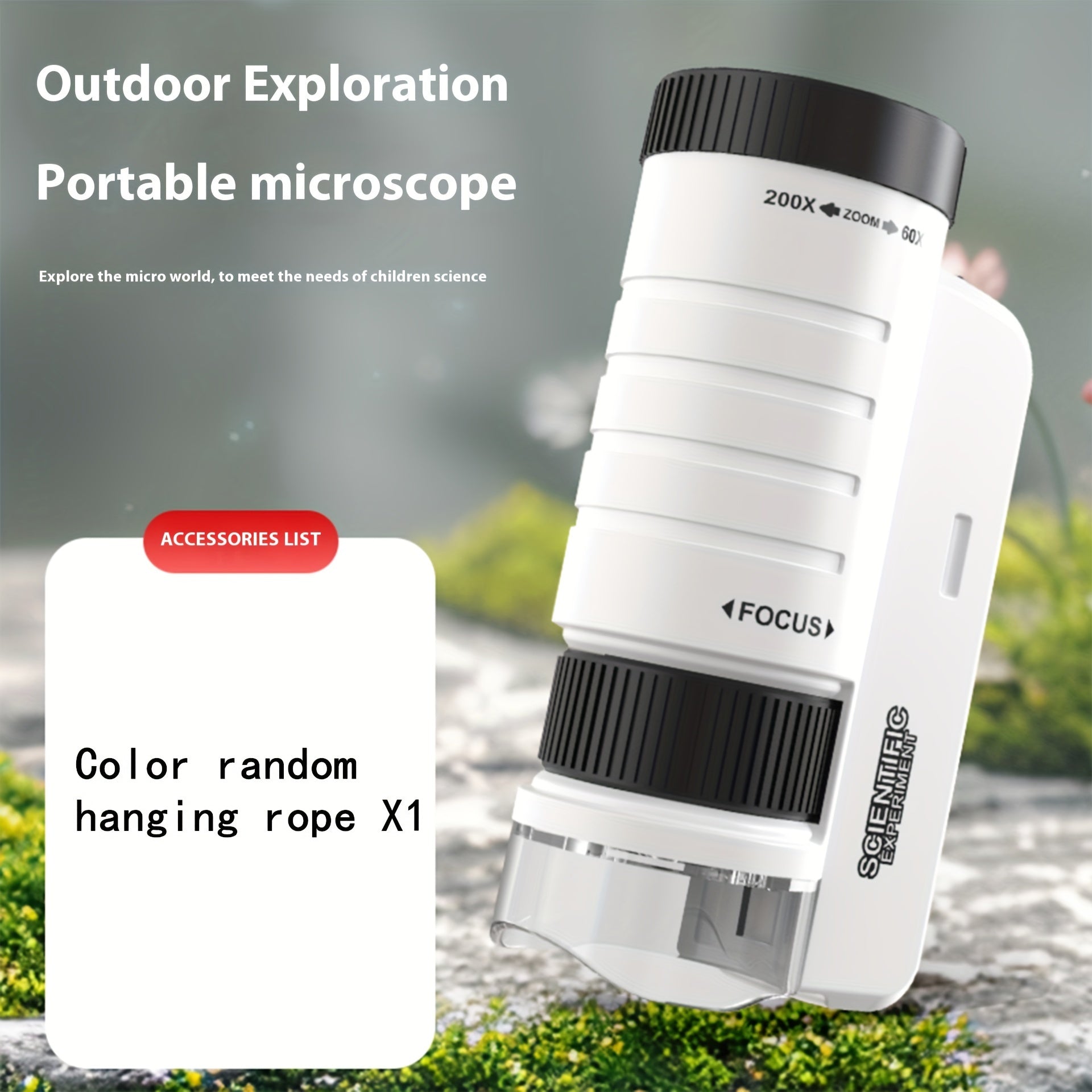 Mini microscopio de juguete con luz LED 60X-200X para exploración al aire libre de niños