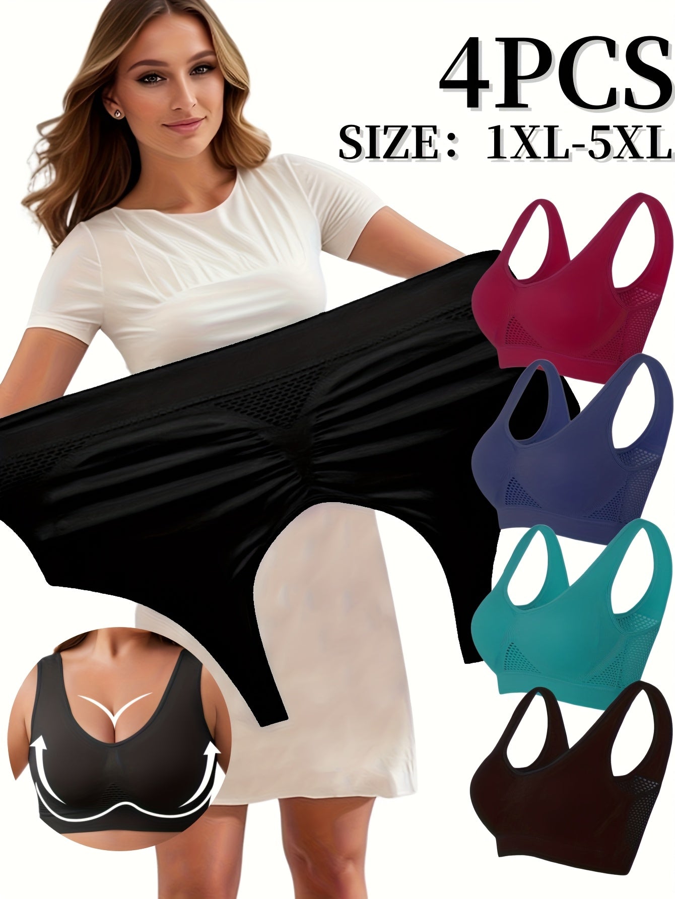 Women's Seamless Breathable Mesh Sports Bras 1XL-5XL Black Beige Blue